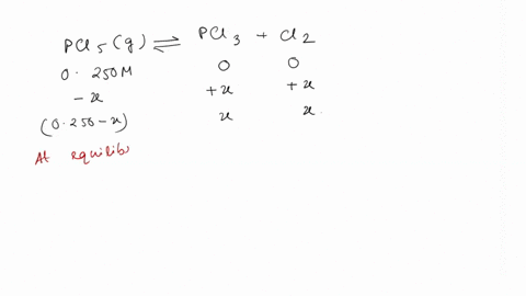 phosphorus-pentachloride-decomposes-to-phosphorus-trichloride-at-high-temperatures-according-to-the-reaction-pcl5g-pcl3g-cl2g-at-250c-0250-m-pcl5-is-added-to-a-flask-if-kc-180-what-are-the-e-31407