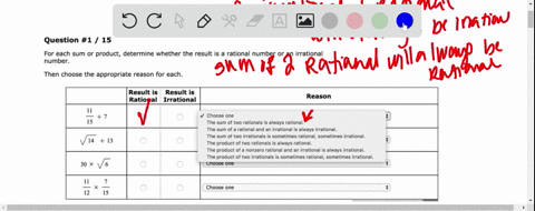determining-rational-and-irrational-numbers-quick-25-pts-question-1-15-for-each-sum-or-product-determine-whether-the-result-is-rational-number-or-an-irrational-number_-then-choose-the-approp-87355