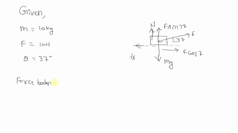 the-block-shown-is-pulled-across-the-rough-horizontal-surface-at-a-constant-speed-by-the-force-shown-if-m12-kg-f19-and-37o-what-is-the-coefficient-of-kinetic-friction-between-the-block-and-the-surface