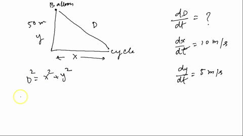 a-balloon-is-at-a-height-of-50-meters-and-it-is-rising-at-the-constant-rate-of-5-msec-a-bicyclist-passes-beneath-it-traveling-in-a-straight-line-at-the-constant-speed-of-10msec-how-fast-is-t-42858