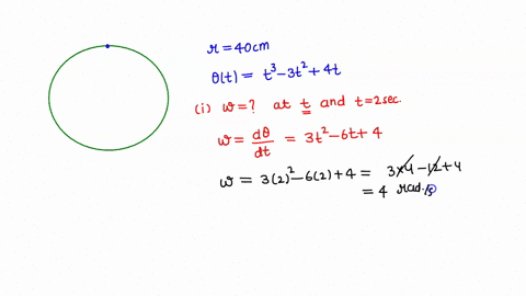 the-angular-position-of-a-point-on-the-rim-of-a-rotating-wheel-with-radius-r-40-cm-is-given-by-t-t3-3t2-4t-where-is-in-radians-and-t-is-in-seconds-a-what-is-the-angular-velocity-at-any-t-and-72762