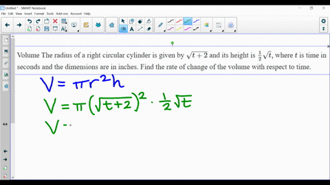 volume-the-radius-of-a-right-circular-cylinder-is-given-by-sqrtt2-and-its-height-is-frac12-sqrtt-w-4-76275