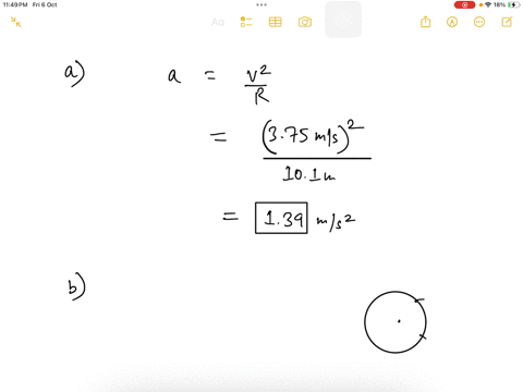 a-hawk-flies-in-a-horizontal-arc-of-radius-101-m-at-a-constant-speed-375-ms-a-its-centripetal-acceleration-139-ms2-b-it-continues-to-fly-along-the-same-horizontal-arc-but-increases-its-speed-at-the-ra