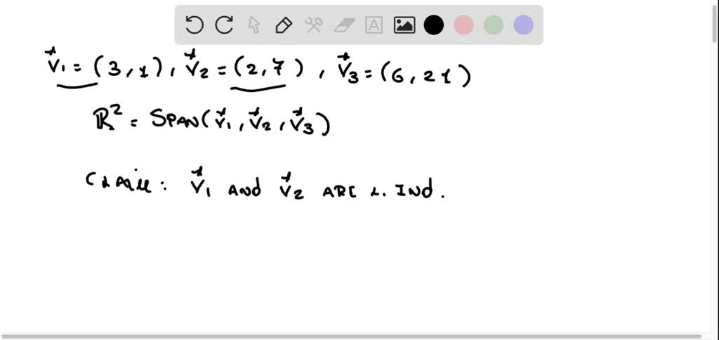 SOLVED: Determine whether or not the set V spans R2 and choose a ...