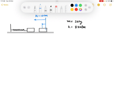 a-20-kg-block-on-a-horizontal-surface-is-attached-to-a-light-spring-force-constant-80-knim-the-block-is-pulled-10-cm-to-the-right-from-its-equilibrium-position-and-released-from-rest-when-th-53407