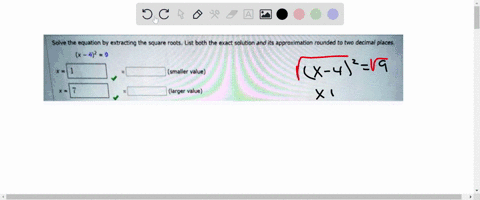 solve-the-equation-by-extracting-the-square-roots-list-both-the-exact-solution-and-its-approximation-rounded-two-decimal-places-smaller-value-larger-value-19858
