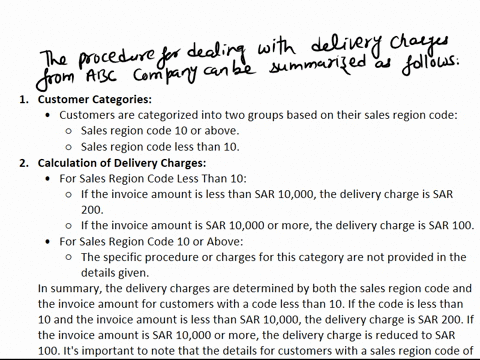 The details of procedure for dealing with delivery charges...
