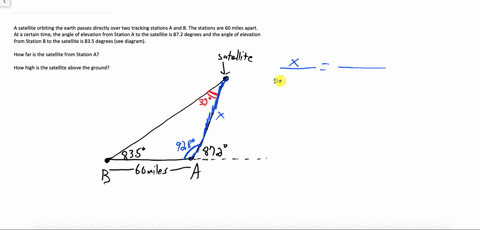 the-path-of-a-satellite-orbiting-the-earth-causes-it-to-pass-directly-over-two-tracking-stations-a-and-b-which-are-60-mi-apart-when-the-satellite-is-on-one-side-of-the-two-stations-the-angle-45118