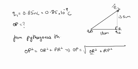 a-positive-charge-of-magnitude-q1-085-nc-is-located-at-the-origin-a-negative-charge-q2-35-nc-is-located-on-the-positive-x-axis-at-x-18-cm-from-the-origin-the-point-p-is-located-y-135-cm-abov-40146