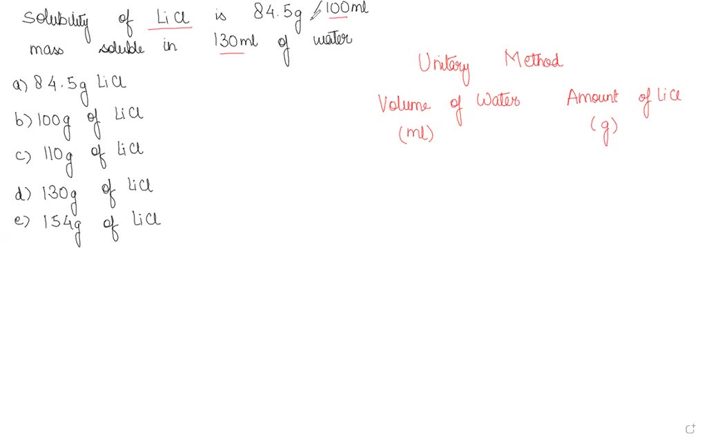 SOLVED Reyna is making a mixture of lithium chloride (LiCl)) and water