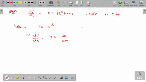 the-volume-of-the-cube-decreases-at-the-rate-of-03-ft3min-find-the-rate-at-which-the-side-of-the-cube-is-changing-when-the-length-of-the-side-of-the-cube-is-8ft-at-what-rate-is-the-surface-a-22909