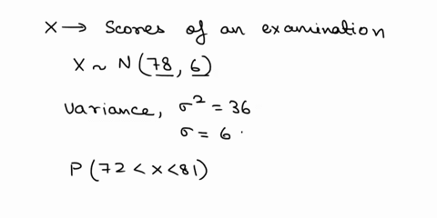 scores-on-an-examination-are-assumed-to-be-normally-distributed-with-mean-78-and-variance-36-3-points-what-is-the-probability-that-person-taking-the-examination-scores-between-72-and-81-4-po-27846