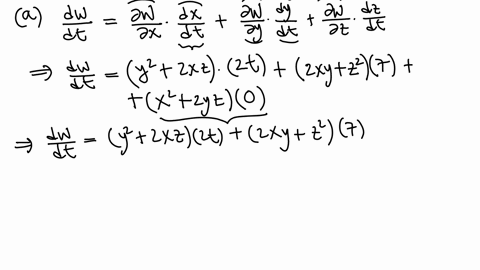 consider-the-following-w-xy2-x2z-yz-xt2-y-7t-2-7-a-find-dwldt-using-the-appropriate-chain-rulf-dw-dt-b-find-dwldt-by-converting-w-to-a-function-of-t-before-differentiating-dw-dt-09588