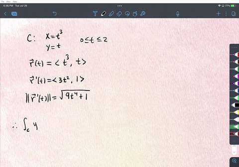 evaluate-the-line-integral-where-c-is-the-given-curve-c-y3-ds-c-x-t3-y-t-0-t-2-79495
