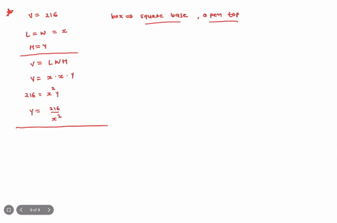 an-open-box-constructed-from-a-tin-sheet-has-a-square-base-and-a-volume-of-216-in-3-find-the-dimensi-95844