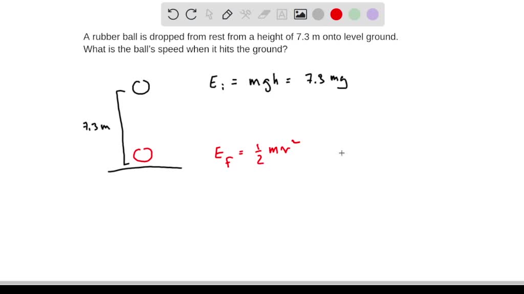 SOLVED A rubber ball is dropped from rest from a height of 7.3 m onto level ground. What is the
