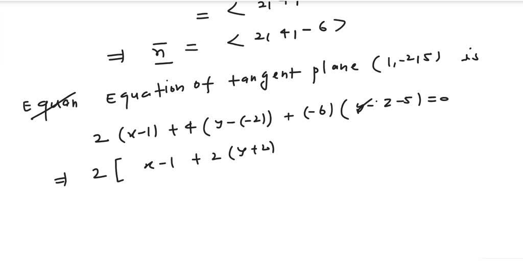 SOLVED: Find the tangent plane and normal line from x2 + y2 + z2 = 30 ...