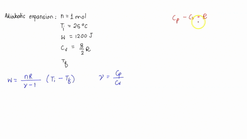 in-an-adiabatic-expansion-of-one-mole-of-an-ideal-gas-from-initial-temperature-of-25oc-the-work-produced-is-1200-j-if-cv-32r-calculate-the-final-temperature-q-w-u-and-h-99712