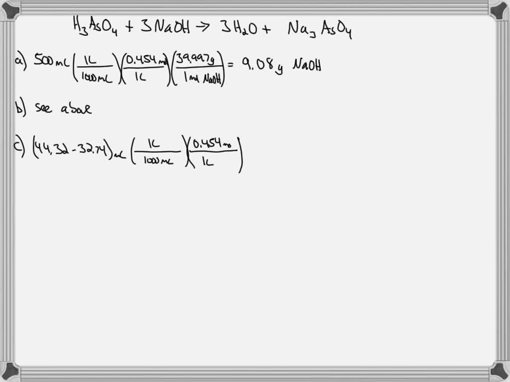 SOLVED A titration analysis was done to determine the arsenic acid