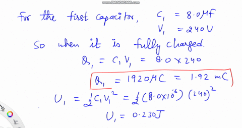 a-capacitor-c1-with-a-capacitance-of-80-uf-is-charged-by-applying-a-potential-difference-of-240-v-after-it-has-been-fully-charged-it-was-disconnected-from-the-source-of-potential-difference-40521