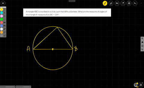 a-triangle-abc-is-inscribed-in-a-circle-such-that-ab-is-a-diameter-what-are-the-measures-of-angles-of-this-triangle-if-measure-of-arc-bc-134-92115