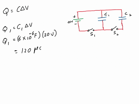 consider-the-circuit-shown-in-figure-p2624-where-c1-5-600-mf-c2-5-300-mf-and-dv-5-200-v-capacitor-c1-is-first-charged-by-closing-switch-s1-switch-s1-is-then-opened-and-the-charged-capacitor-02046