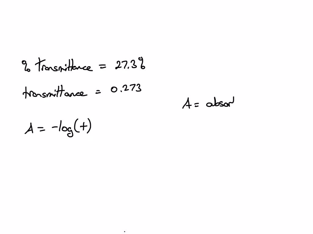 SOLVED A 6.50 x 105 M solution of potassium permanganate has a percent transmittance of 27.3