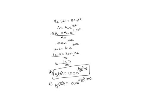 the-half-life-of-cesium-137-is-30-years-suppose-we-have-a-100-mg-sample-a-find-the-mass-that-remains-after-t-years_-yt-mg-b-how-much-of-the-sample-remains-after-80-years-round-your-answer-to-27541