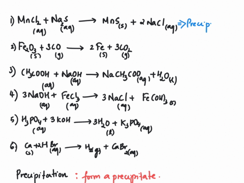 look-carefully-and-classify-the-following-reactions-as-either-acid-base-precipitation-or-redox-mncl2aq-na2saq-mnss-2-naclaq-answer-1chooseprecipitationacid-baseredox-fe2o3s-3-cog-2-fes-3-co2-62174