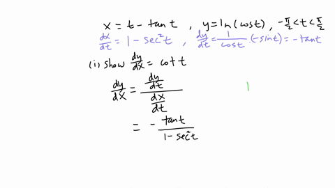 the-parametric-equations-of-a-curve-are-xt-tan-t-quad-yln-cos-t-for-frac12-pitfrac12-pi-i-show-that-fracmathrmd-ymathrmd-xcot-t-ii-hence-find-the-x-coordinate-of-the-point-on-the-curve-at-which-the-gr