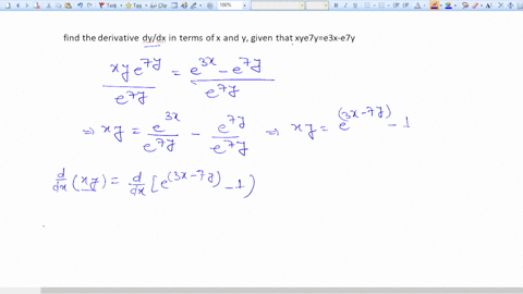find-the-derivative-dydx-in-terms-of-x-and-y-given-that-xye7ye3x-e7y-78281
