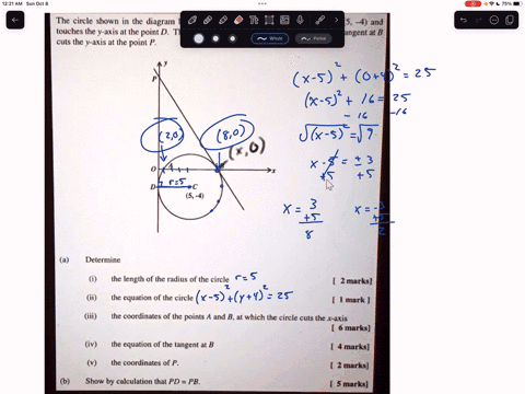 the-circle-shown-in-the-diagram-below-not-drawn-to-scale-has-centre-c-at-5-and-touches-he-y-axis-at-the-point-d-the-circle-cuts-the-x-axis-at-points-a-and-b-the-tangent-at-b-cuts-the-y-axis-12429