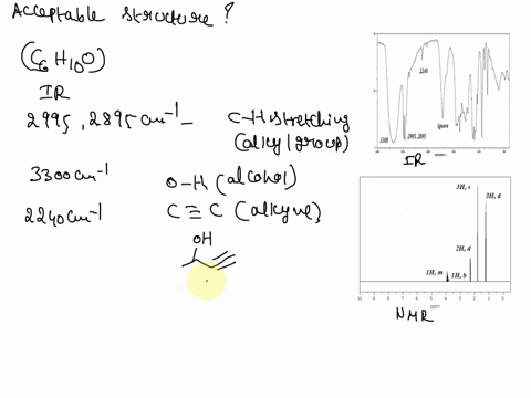 7-10-pts-given-the-ir-and-nmr-spectra-of-compound-x-ceh1oo-propose-an-acceptable-structure-2240-ignore-3300-29952895-3h-3h-d-2h-d-ih-m-ih-b-ppm-95283