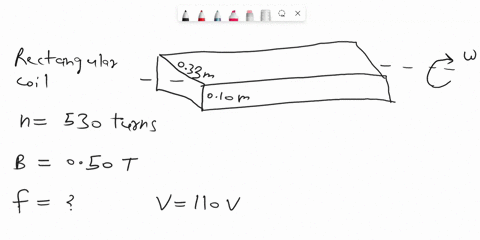 a-rectangular-coil-with-dimensions-010-m-by-033-m-has-530-turns-of-wire-it-is-rotated-about-its-long-axis-in-a-magnetic-field-of-050-t-at-what-frequency-f-must-the-coil-be-rotated-for-it-to-64704