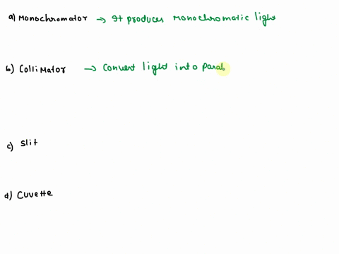 give-the-function-of-the-following-parts-of-the-spectrophotometer-a-monochromator-b-collimator-c-slit-d-cuvette-e-spectrometer-4-illustrate-the-basic-structure-of-spectrophotometers-how-does-96409