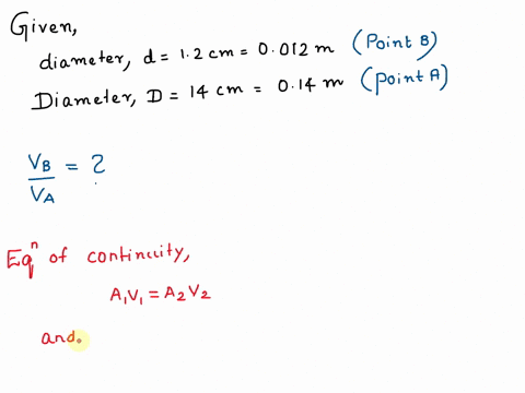 the-continuity-equation-provides-second-relation-between-the-va-and-vb-and-the-cross-sectional-area-at-points-a-and-b-va-aa-vb-ab-in-terms-of-the-diameters-dand-d-vad-vba-equation-2-question-97063