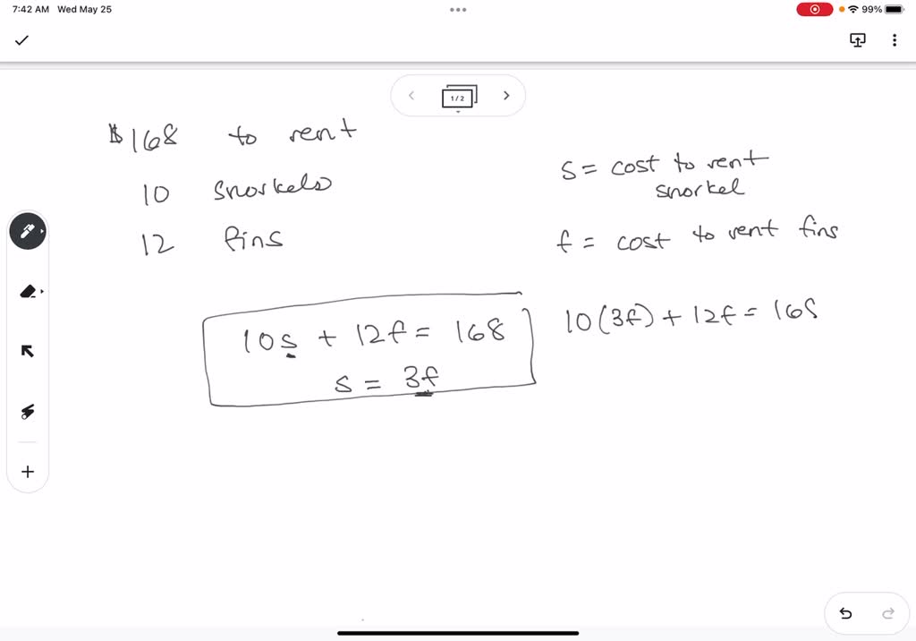 SOLVED A group of tourists spends 168 to rent snorkels and fins. A