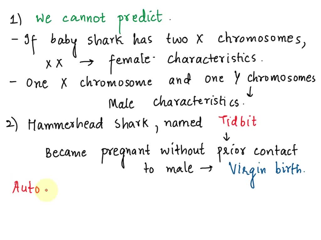 SOLVED: Sharks use an XY sex determination system similar to mammals (males  are XY and females are XX, and the sex-determining factor is on the Y  chromosome). Would you predict the baby