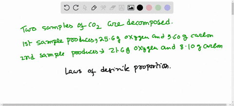 two-samples-of-carbon-dioxide-are-decomposed-into-their-constituent-elements-one-sample-produces-256-g-of-oxygen-and-960-g-of-carbon-and-the-other-produces-216-g-of-oxygen-and-810-g-of-carbo-39598