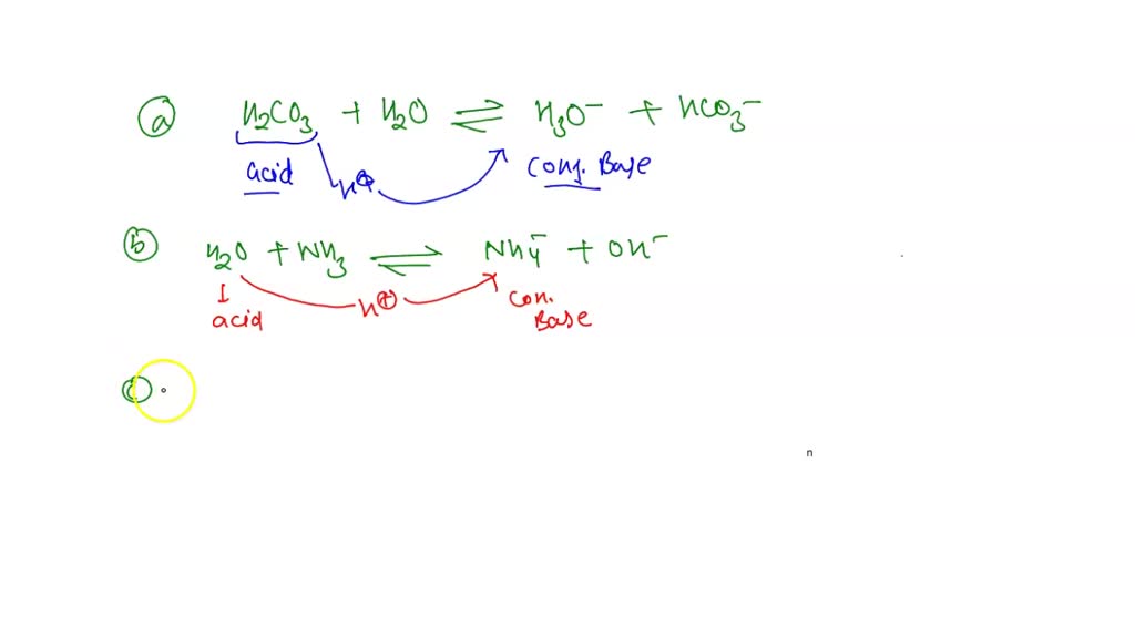 SOLVED: Write the reaction of ammonia and water. Label the acid, base ...