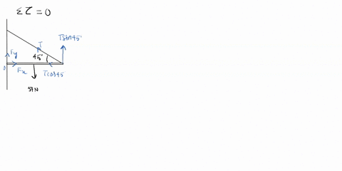 a-horizontal-80-m-long-57-n-uniform-bar-at-one-end-is-attached-to-a-wall-by-a-frictionless-hinge-and-at-the-other-end-is-held-up-by-a-cable-that-is-45-to-the-horizontal-as-shown-i-what-is-th-63729