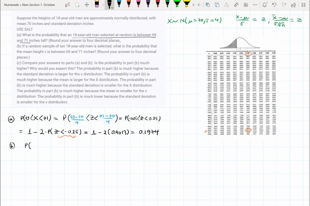 SOLVED: Suppose the heights of 18-year-old men are approximately ...