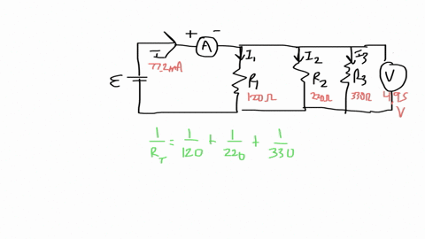 in-the-circuit-in-the-figure-r1-120-r2-220-r3-330-and-the-current-passing-through-the-main-branch-is-772-ma-since-v495v-in-which-of-the-following-theoretical-and-experimental-equivalent-resistance-val