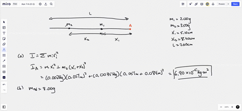 two-masses-m-and-m-are-attached-to-rod-that-is-capable-of-rotating-bout-an-axis-perpendicular-to-the-rod-and-passing-through-the-end-as-shown-in-the-diagram-below-the-length-of-the-rod-is-20-20299