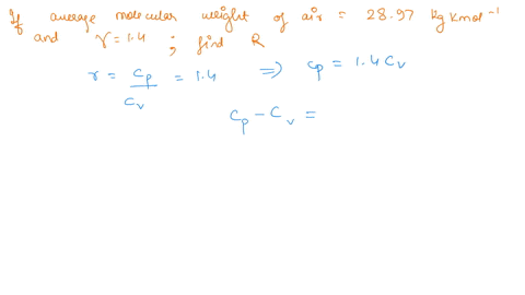 calculate-the-gas-constant-r-constant-pressure-specific-heat-cp-and-constant-volume-specific-heat-cv-for-air-assume-the-average-molecular-weight-of-air-is-2897-kgkmol-and-the-ratio-of-specif-15014