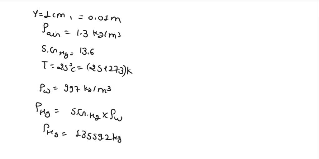 SOLVED: A pitot tube is used to calculate the velocity of air at a ...