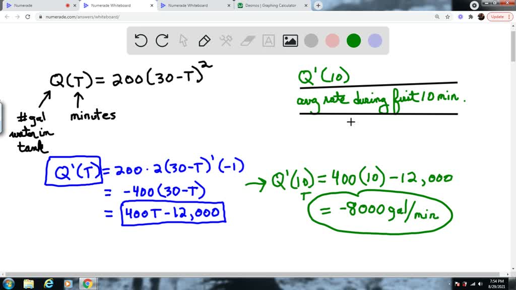 SOLVED Draining a tank The number of gallons of water in a tank t