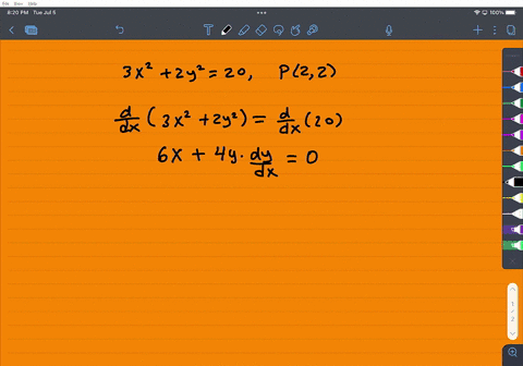 find-the-equation-of-the-tangent-line-to-3x2-2y2-20-at-the-point-22-on-the-curve