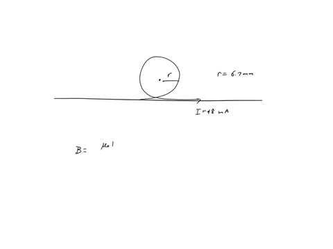 a-single-coil-loop-of-radius-r-670-mm-shown-below-is-formed-in-the-middle-of-an-infinitely-long-thin-insulated-straight-wire-carrying-the-current-i-480-ma-what-is-the-magnitude-of-the-magnet-58631