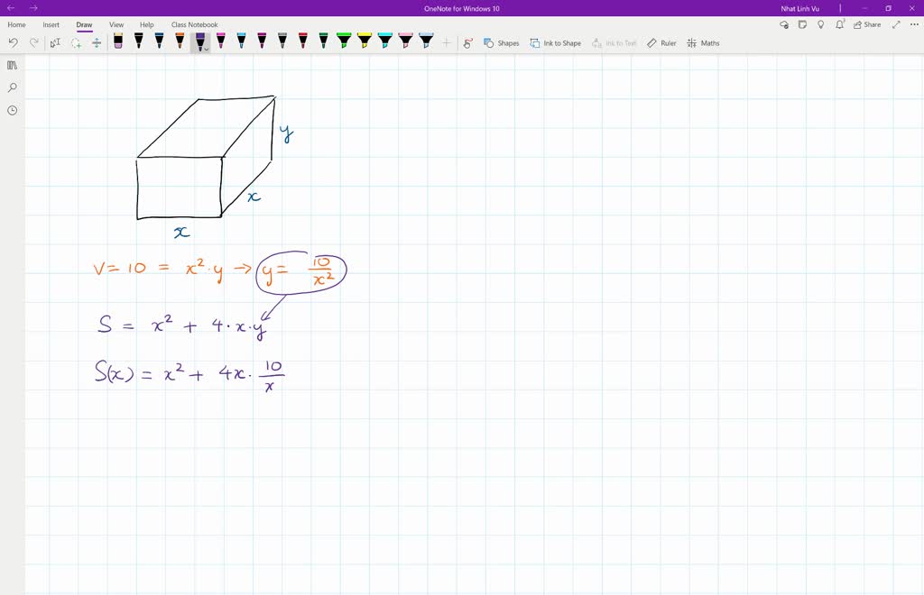 SOLVED A box with square base and no top has volume 10 cubic units If